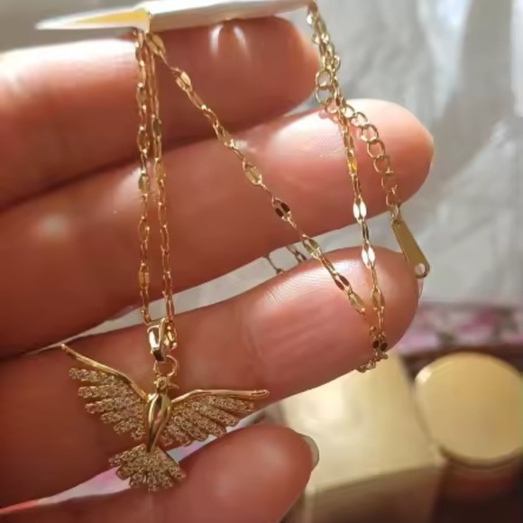 18K Gold Bird Pendant Necklace Phoenix Eagle Choker - Picture 3 of 12